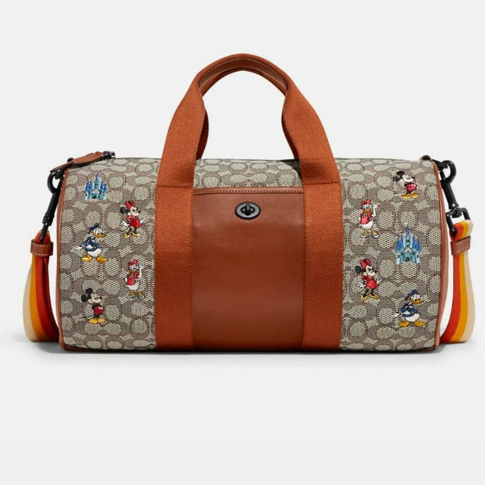 Disney X Coach Duffle In Signature Textile Jacquard With Mickey Mouse And Friend